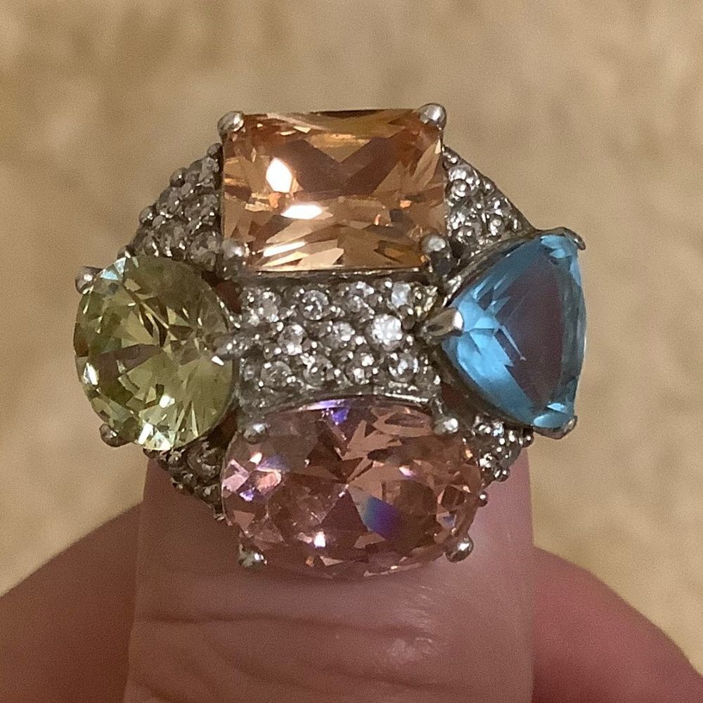 𝅺sterling SILVER MULTICOLOUR CRYSTALS WOMAN RING SIZE US 6.5​